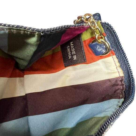 COACH Legacy Stripe Denim Mini Skinny ID Case Card Wallet Keychain Blue Leather - Picture 10 of 12